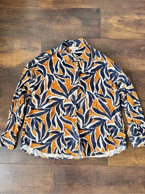 Charlie Paige Navy, White & Rust Leaf Print Blouse
